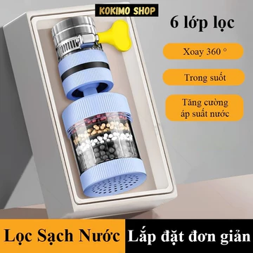 Đầu vòi lọc nước 6 lớp HOMELOVE Đầu lọc nước gắn trực tiếp tại vòi xoay 360 linh hoạt lọc sạch clo cặn bẩn tạp chất