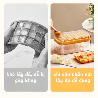 Hộp Khay Làm Đá Viên 2 Lớp Nhấn Lấy Đá Tự Động MAISON Khay Làm Đá Tủ Lạnh 56 Ô Có Nắp Ngăn Mùi Tiện Lợi