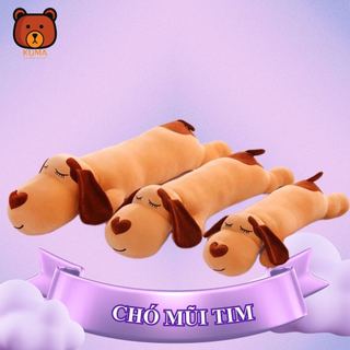 Gấu Bông Chó Mũi Tim Tai Dài 80–130cm | Gối Ôm Chó Bông Dài Ôm Ngủ Cho Bé, Thú Nhồi Bông Chó Cao Cấp