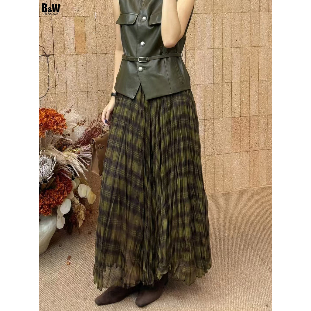 Váy dài eo cao phong cách retro màu sắc tương phản - Perfect cho mùa xuân