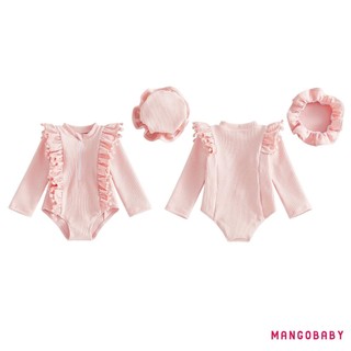 MG-Toddler Bé Gái Rash Guard Đồ Bơi Dễ Thương Màu Trơn Dài Tay Ruffle Áo liền quần Có Mũ 2 Chiếc Đồ Bơi