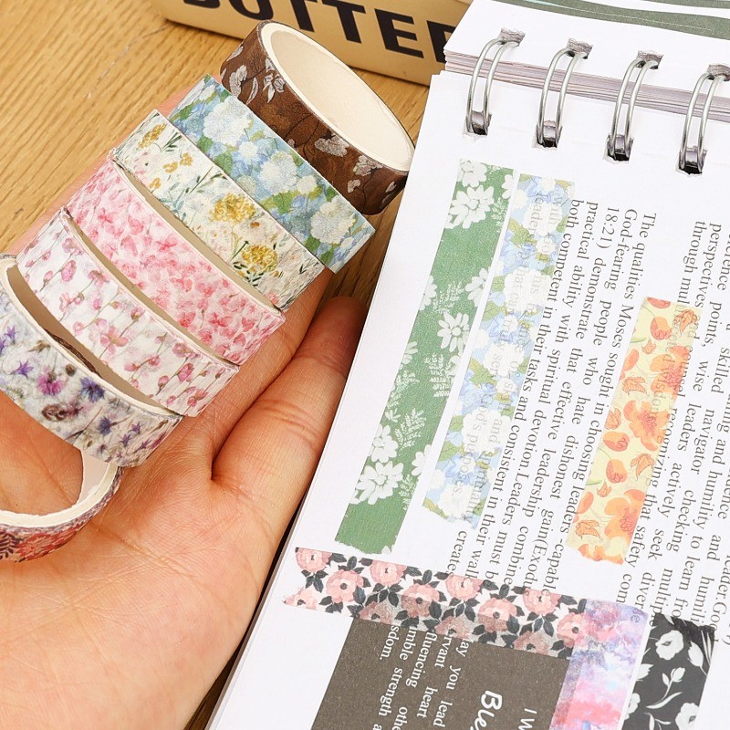 [H & L] Băng giấy lãng mạn 5 cuộn| Nhãn dán giấy hoa có thể tháo rời để lưu niệm, nhật ký|Văn phòng phẩm trường học|Dụng cụ DIY sổ tay