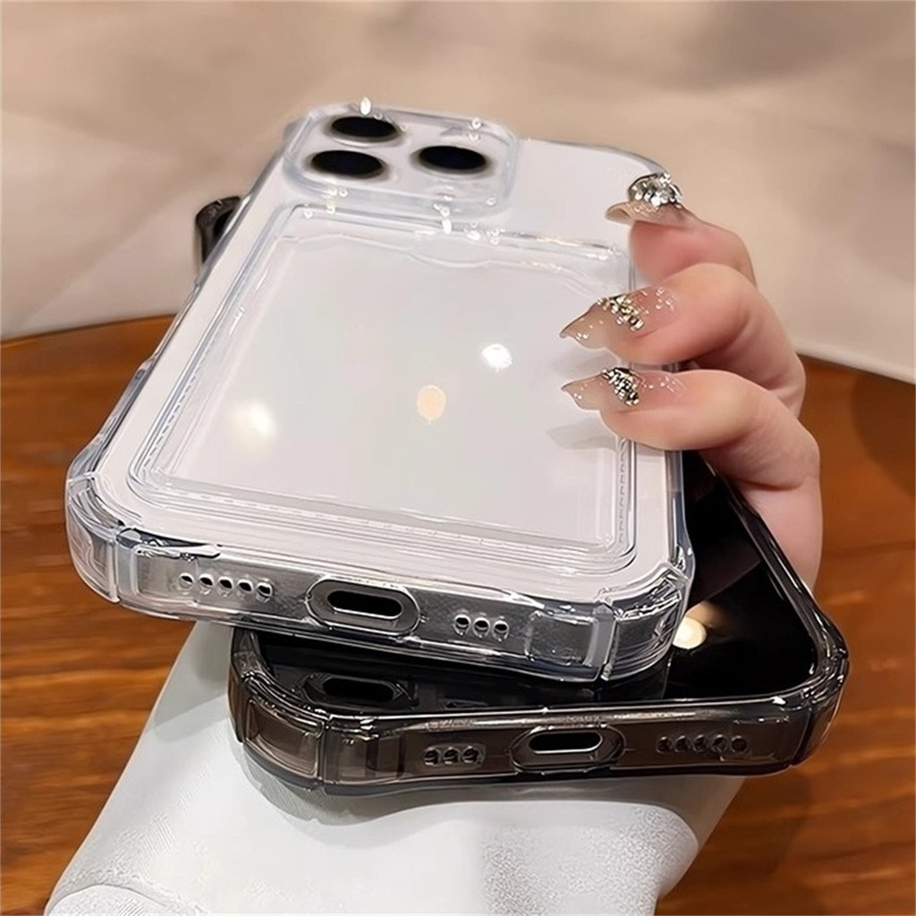 Trong Suốt Khe Cắm Thẻ Ví Ốp Lưng Điện Thoại Cho iPhone 16 Plus 12 13 14 15 Pro 17 Max Vỏ Mềm Trong Suốt Vỏ Chống Sốc