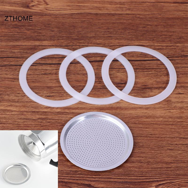 ZTHOME 4 Cái / bộ 3 Miếng Đệm Silicon + Bộ Lọc Nhôm Moka Pot Chai Cà Phê Có Thể Thay Thế Bằng 1 / 2 / 3 / 6 / 9 / 12 Cốc Cà Phê HOT