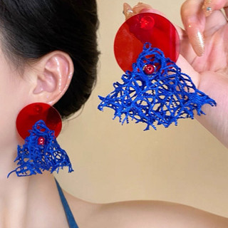 Klein Xanh Hoa Đĩa Tua Rua Bông Tai - Phong Cách Quốc Gia, Nhẹ Và Sang Trọng