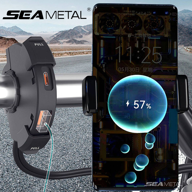 SEAMETAL Xe Máy USB Sạc Nhanh 30W Type-C Cổng Điện Thoại Di Động Ổ Cắm Điện Tay Cầm Chống Nước Gắn Chân Đế Sạc