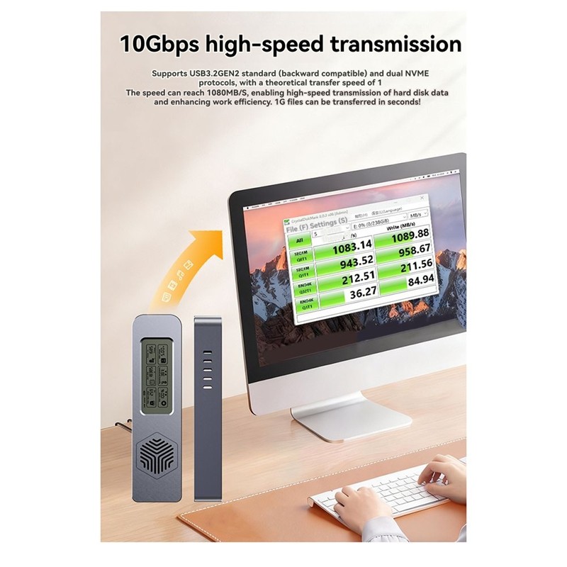 Ốp lưng ổ cứng di động Nvme SSD M. 2 Hộp đựng ổ cứng NVME Phát hiện sức khỏe kỹ thuật số thông minh thể rắn