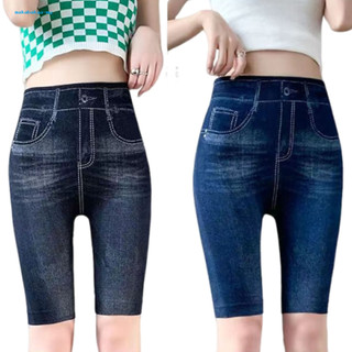 Quần short denim giả jean nữ, co giãn, thoáng khí, dây thắt lưng, thoải mái cho đi xe đạp, chạy bộ