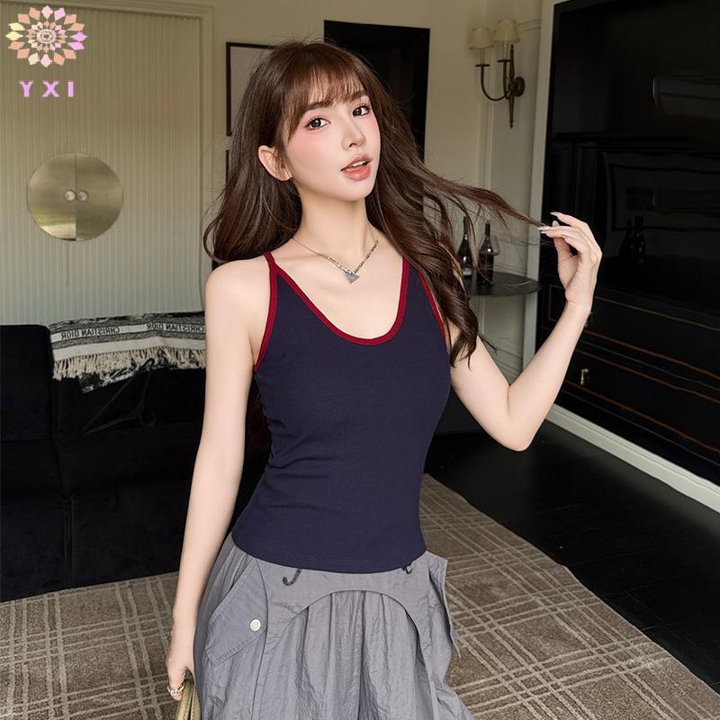 Áo hai dây mỏng màu tương phản, có miếng đệm ngực - Thời trang mới