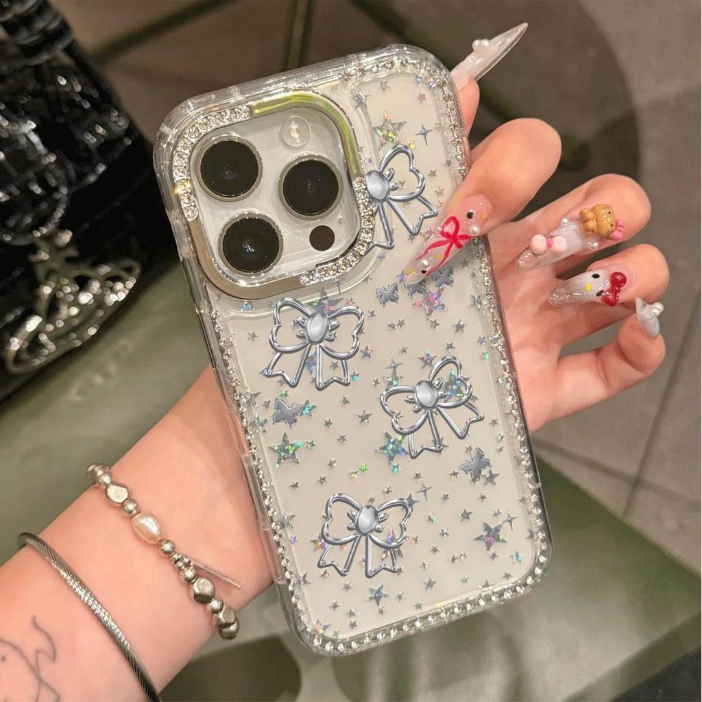 Hoa ren bạc phù hợp với 16 vỏ điện thoại iPhone 17  kim cương sao vỏ 14/13/11 Pro