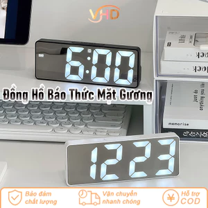 Đồng Hồ Báo Thức Kỹ Thuật Số Mặt Gương Sang Trọng - Phong Cách Để Bàn Phòng Ngủ, Có Đèn LED & Âm Thanh