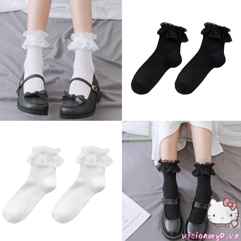 Tất ngắn nữ bé gái ren ruffles ngọt ngào phong cách gothic, thoáng khí, Made in Japan