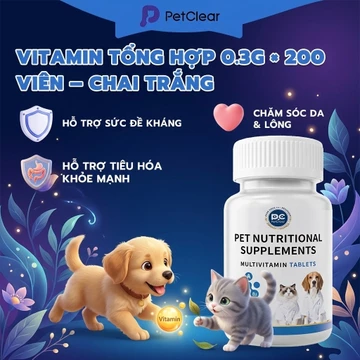 [Mua 2 tặng 1] PetClear Dog & Cat Vitamin 200 viên – Vitamin tổng hợp nhẹ nhàng hàng ngày, hỗ trợ bóng lông, giảm rụng tóc, hỗ trợ miễn dịch