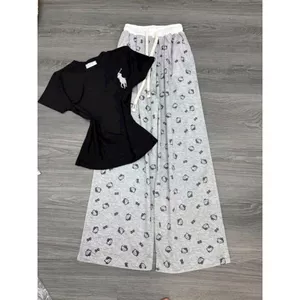Sét Bộ quần rộng Hoạ tiết mèo đầu kiti + Áo thun croptop hình ngựa in ng ực-chang31589