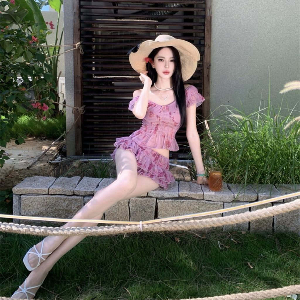 Mini Váy Bơi Pleated Phong Cách Retro Thích Hợp Đi Biển