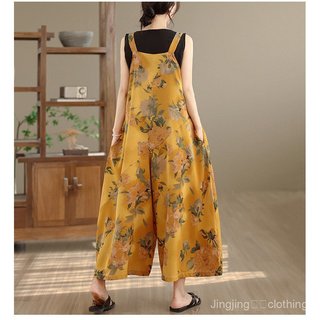 Áo liền quần ống rộng nữ dáng oversize, thiết kế retro cổ chữ V