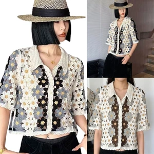 Áo len dệt kim ngắn tay kiểu Bohemian thời trang dành cho nữ