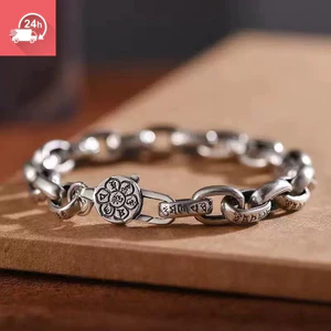 Vòng tay nam phong cách dân tộc, mạ bạc với thiết kế sáu biểu tượng cổ điển