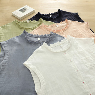 [Hàng có sẵn] Áo sơ mi nữ không tay, cổ rộng, chất liệu cotton, phù hợp mùa thu