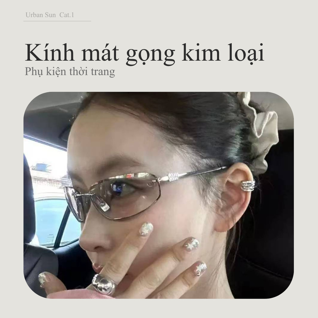 Lensscape Kính mát nữ dáng chữ nhật nhỏ gọng kim loại UV400 tròng màu nhẹ dùng hằng ngày y2k