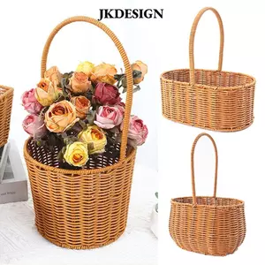 Giỏ cắm hoa JKDESIGN dệt tay, có tay cầm - Phù hợp làm hộp đựng dã ngoại và giỏ hoa cô dâu