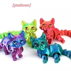 Mèo in hình 3D khớp nối 12cm Đồ chơi động vật dễ thương Trang trí để giảm căng thẳng Trang trí máy tính để bàn Quà tặng Giáng sinh cho thú cưng