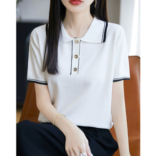 Áo sơ mi nữ dệt kim tay ngắn cổ polo, màu sắc Hàn Quốc, thoáng mát cho mùa hè