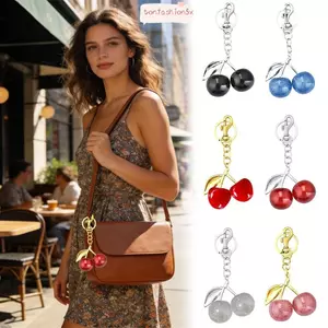 ITRUMPET Cherry Móc Khóa, Móc Khóa Nhựa Lấp Lánh, Thời Trang Lấp Lánh DIY Trang Sức Trái Cây Tai Nghe Mặt Dây Chuyền Ba Lô Treo Trang Trí