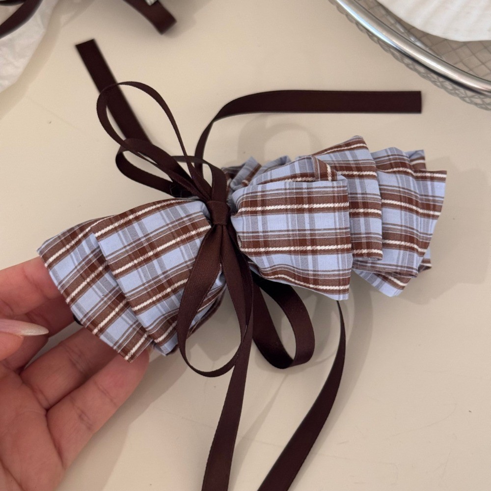 Kẹp tóc họa tiết Preppy nhiều lớp nơ chuối - Thích hợp làm đuôi ngựa và nửa tie tóc