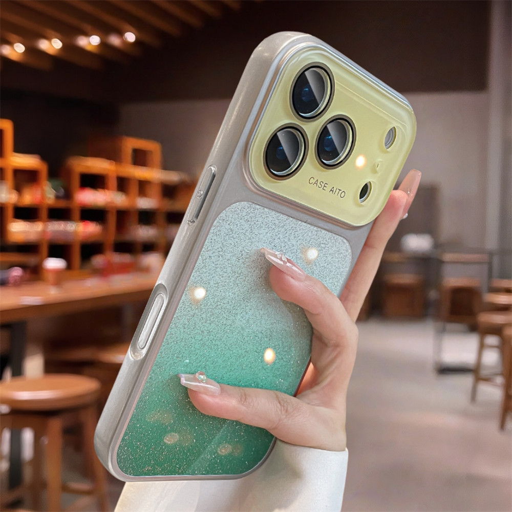 Ốp điện thoại lấp lánh gradient cửa sổ lớn cho iPhone 17 Pro Max 13 14 15 16 pro max Bao gồm tất cả bảo vệ ống kính máy ảnh vỏ mềm vỏ điện thoại vỏ bảo vệ