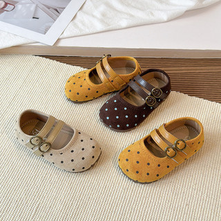 Giày Đế Bằng Nữ Retro Chấm Bi Trường Chống Trơn Trượt Da Lộn Trẻ Em Giày Da Hàng Ngày Nhân Quả Trẻ Em Thời Trang Mary Jane Giày
