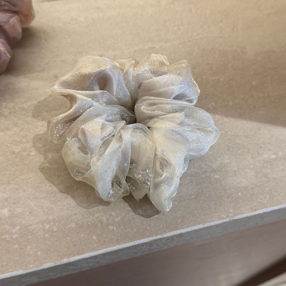 Dây buộc tóc lưới hai lớp phong cách mới, gắn kim cương giả cao cấp organza