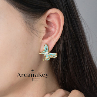 Bông tai bướm cổ điển ArcanaKey - Hoàn thiện men nhỏ giọt, thiết kế thanh lịch bất đối xứng