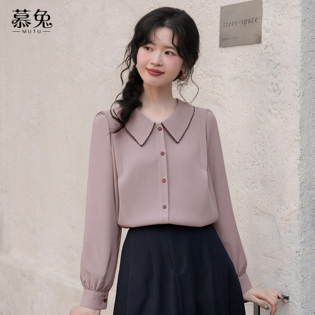Mutu Áo Sơ Mi Nữ Màu Hồng Dài Tay, Thiết Kè Mỏng Nhẹ Phù Hợp Xu hướng Mới