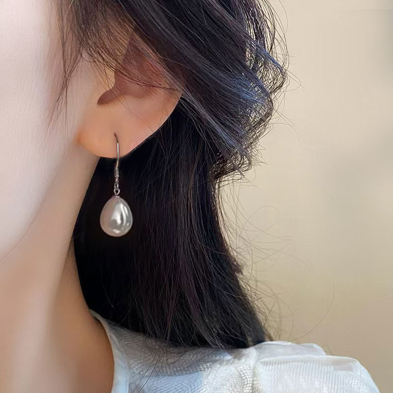Bông tai ngọc trai đơn giản, thiết kế giọt nước cổ điển, tinh tế và đa năng