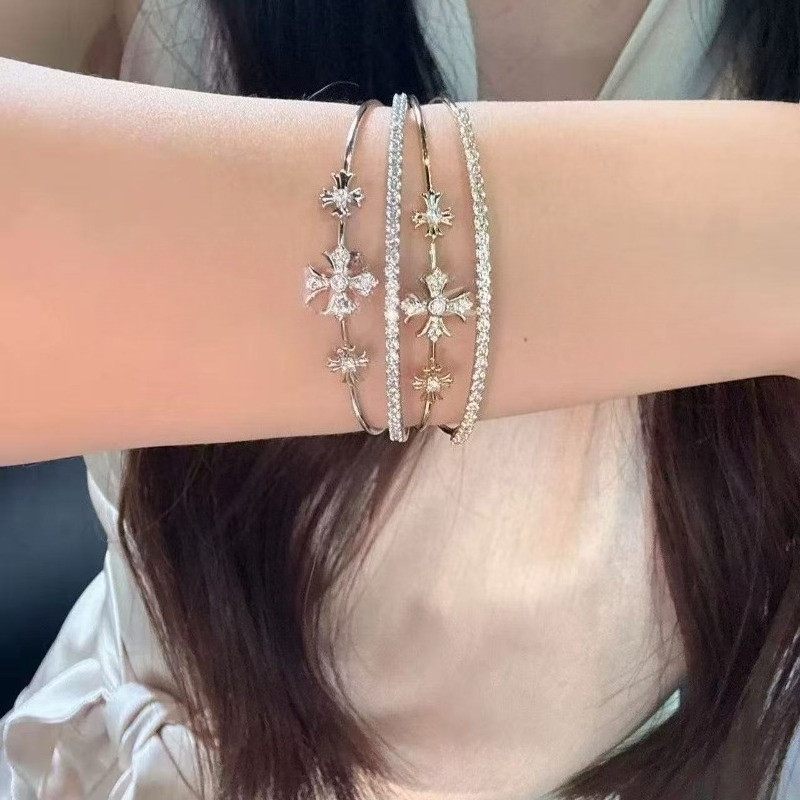 Vòng đeo tay chéo hai lớp đa năng, pha lê lấp lánh, thời trang