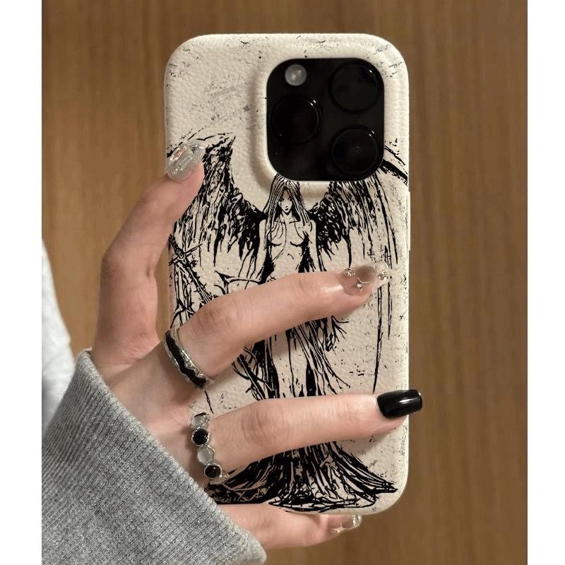 Thiên thần đen áp dụng cho iphone 17promax/15pro điện thoại vỏ 14 mới 13 giả da /7/xr