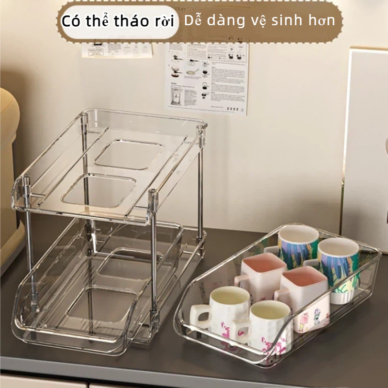 Kệ Trượt Ngăn Kéo Trong Suốt Đa Năng - Đựng Ly, Thuốc, Đồ Dùng Nhà Tắm, Chất Liệu PET Cao Cấp