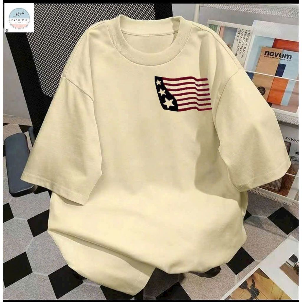 Áo phông unisex tay lỡ cotton su mát với Hình lá cờ Mỹ siêu hot,Trẻ trung -quanao94