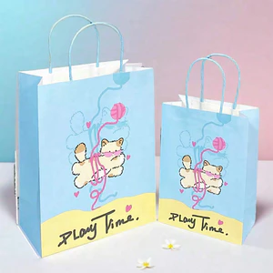 Tui Giấy đựng Quà Hồng Hình Cún Bông Dễ Thưởng Kẻ Sọc Xanh Hồng Cherry, Nơ TU77