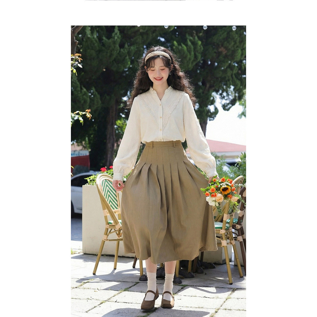 Mutu Pháp Áo Sơ Mi Nữ Mùa Xuân Mỏng Hơn, Cổ Chữ V, Tay Dài - Thiết Kế Retro Niche