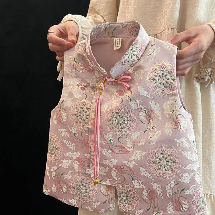 Bé Gái Phong Cách Trung Hoa Áo Vest Phong Cách Trung Hoa Mới Hanfu Phong Cách Mới Nhỏ Vừa Trẻ Em Bé Jacquard Đường Phù Hợp Với Sườn Xám Áo Vest Trẻ Em Áo Khoác