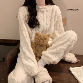 Bộ Đồ Ngủ Lông Cừu Soft Sherpa Cho Nữ, Ấm Áp Mùa Đông, Thiết Kế Gân Phù Hợp Mặc Ban Đêm