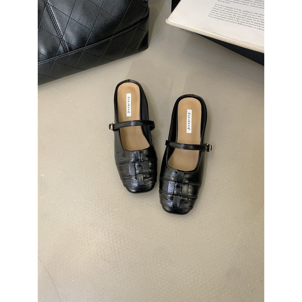 TT Phong Cách Hàn Quốc Mũi Vuông Mary Jane Giày Nữ Bên Trong Gót Dày Slip-On Phù Hợp Với