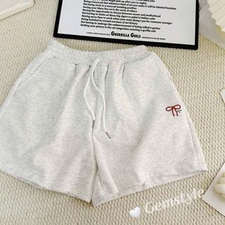 Quần short nỉ đùi 2 da ép Hàn L1 dày dặn, -in nơ chữ mặc mùa hè năng động