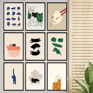 Tối Giản Ngủ Mèo Con Tranh Canvas Cổ Điển Retro Phim Poster Trang Trí Tường Canvas Poster