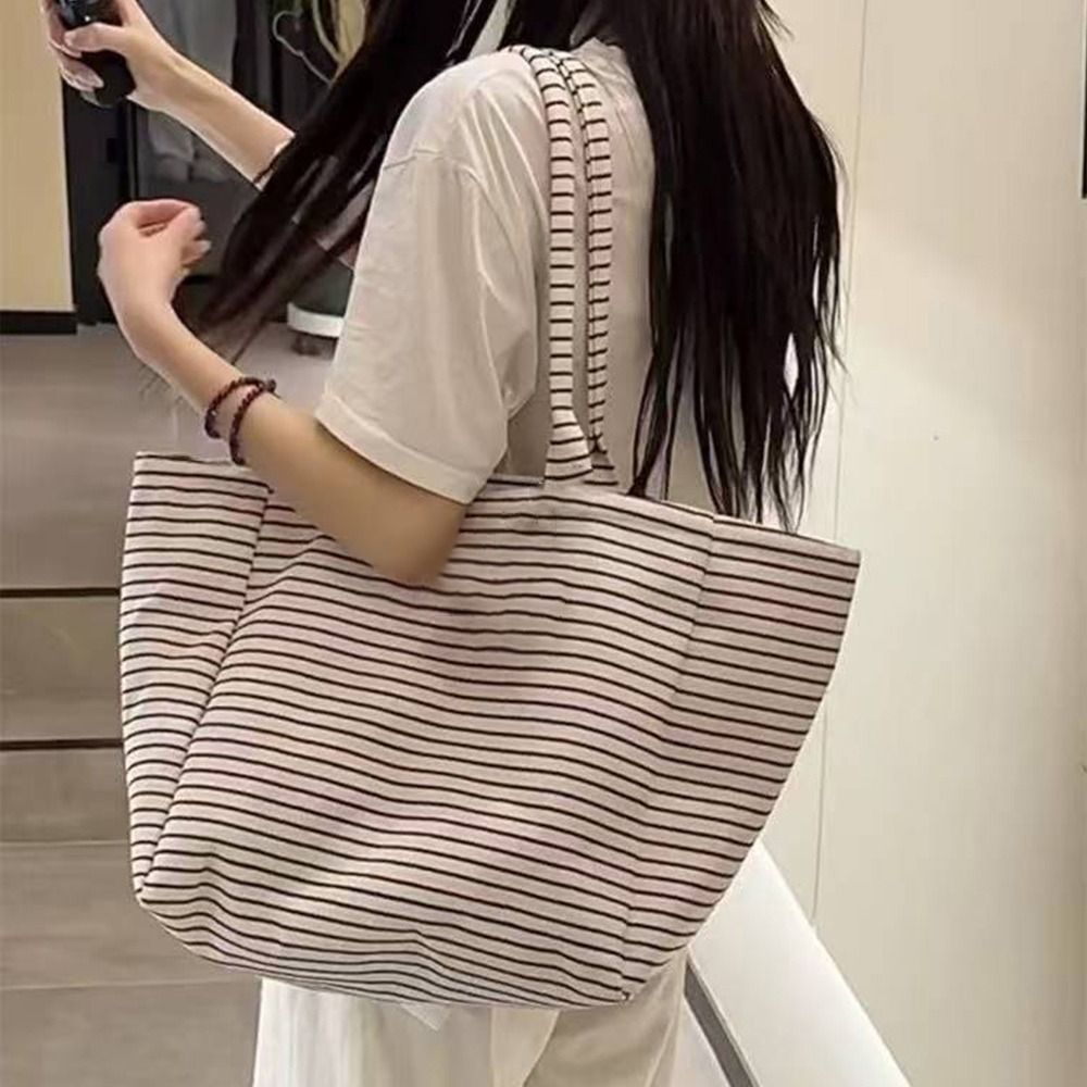 Túi tote vải JVSUB, Túi chấm bi in sọc in chấm bi, phong cách lười biếng Kiểm tra in chất liệu vải công suất lớn Tote dung tích lớn Sử dụng hàng ngày