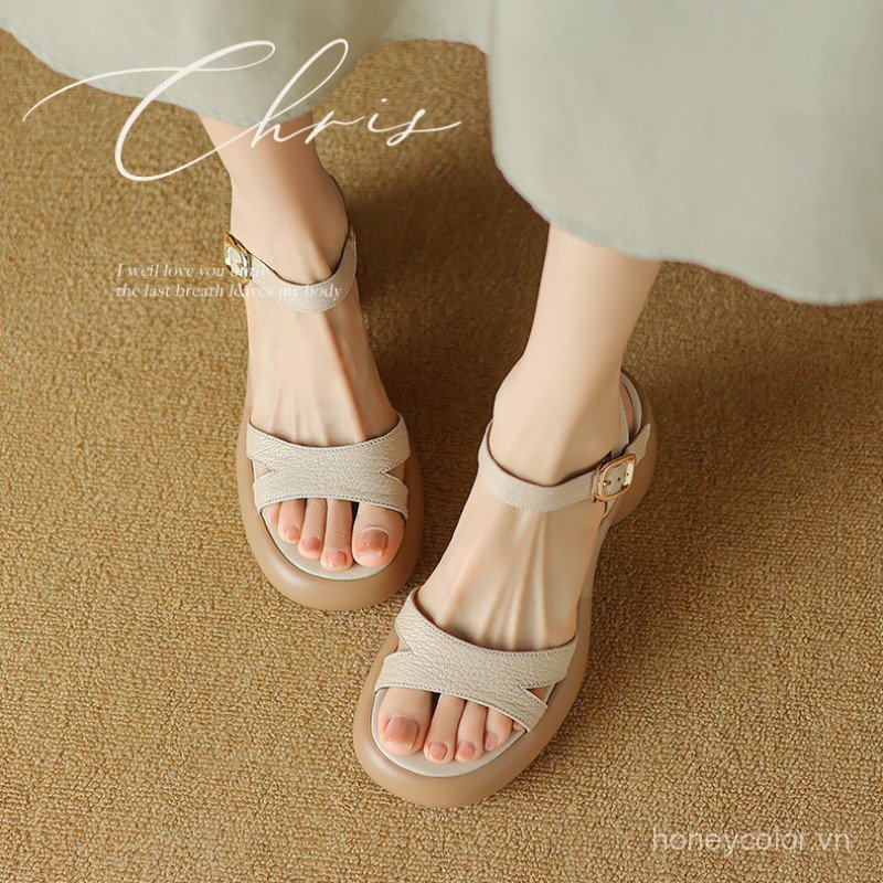 Xăng đan Ngoài Trời Đế Dày OpenToe Cho Nữ 2026 Mùa Hè Mới Cao Gót Chunky Gót Cổ Tích Phong Cách La Mã Giày