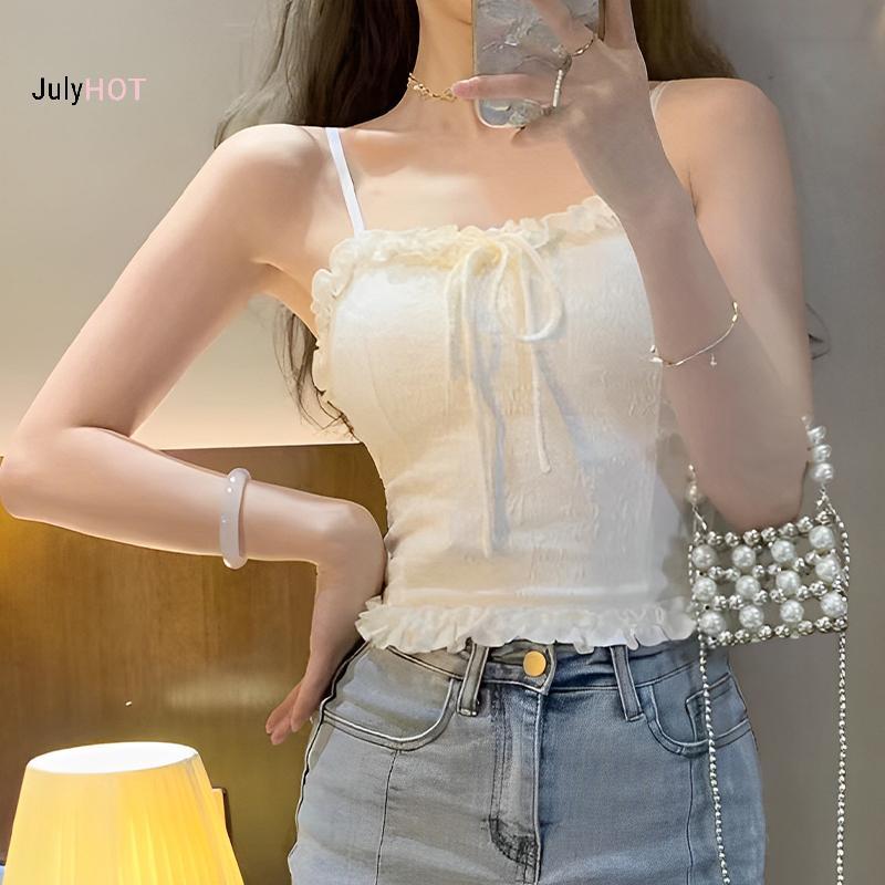 Áo Vest Ren Nấm Pháp cho Nữ với Miếng Lót Ngực và Thiết Kế Camisole Nhỏ Gọn