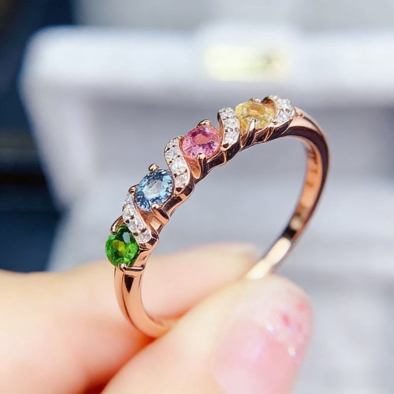 Nhẫn nữ tinh tế từ Jadeite tự nhiên, Onyx Inlay và Tourmaline Brazil